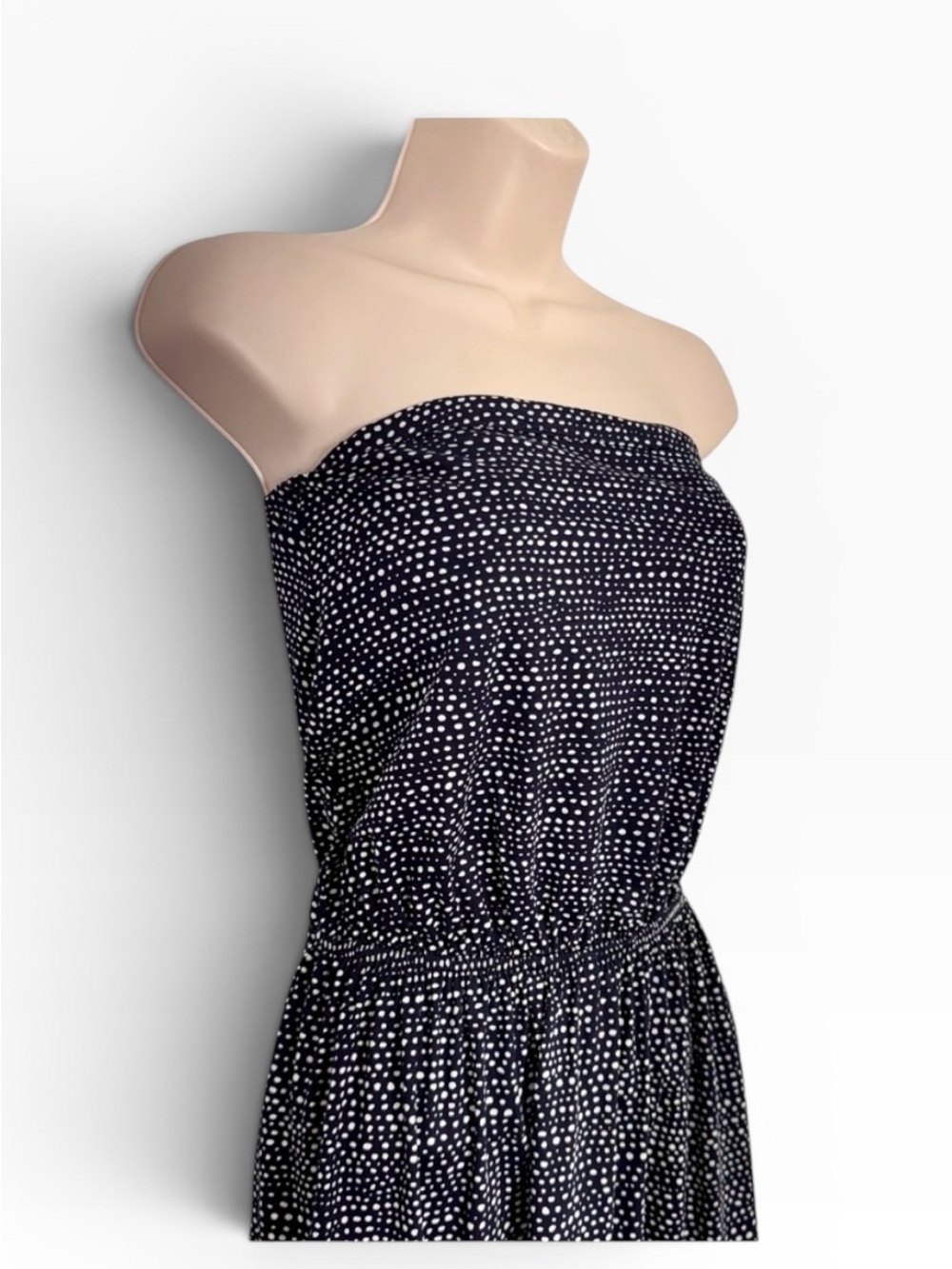 H&M Black White Polka Dot Strapless Mini Dress Smocked Waist Medium - Picture 4 of 5